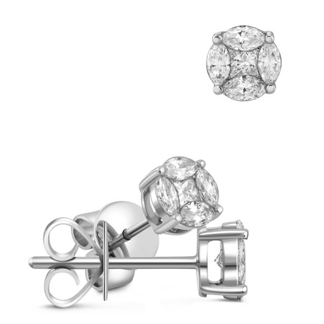 Серьги пусеты из белого золота с бриллиантами (041028)