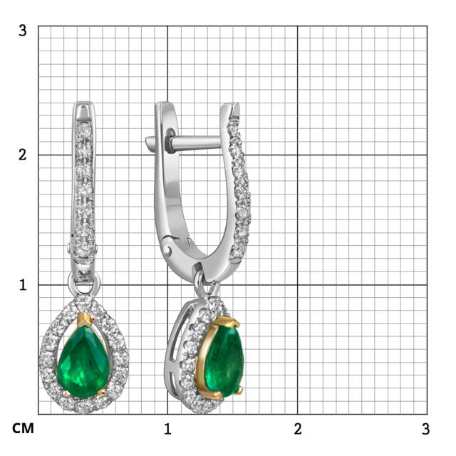 Серьги из белого золота с бриллиантами и изумрудами (063173)
