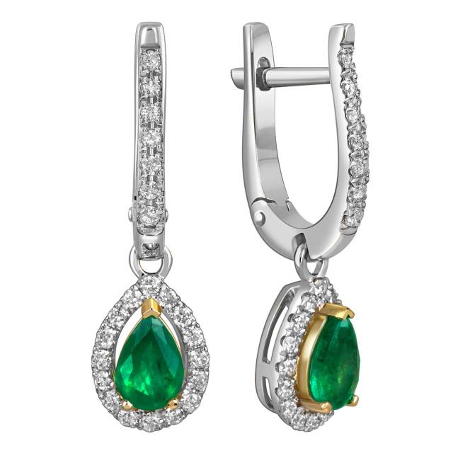 Серьги из белого золота с бриллиантами и изумрудами (063173)