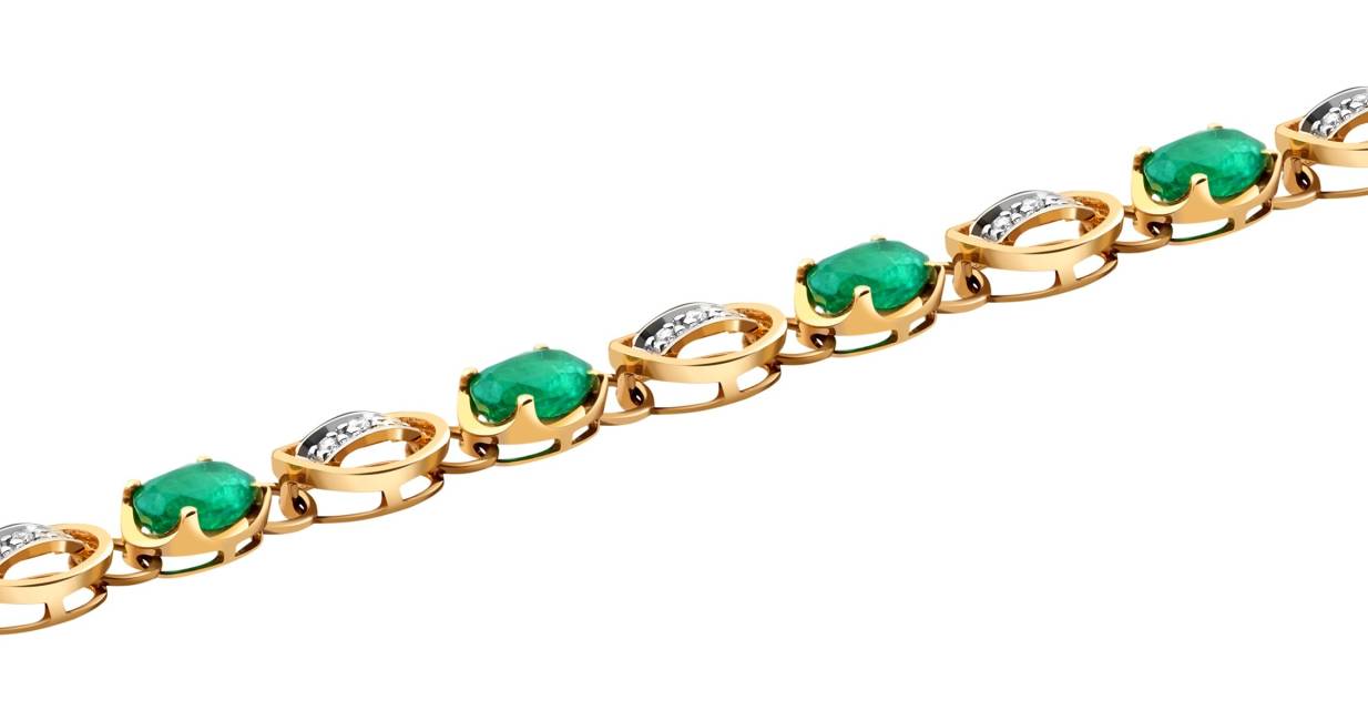 Браслет из комбинированного золота с бриллиантами и изумрудами (017505)