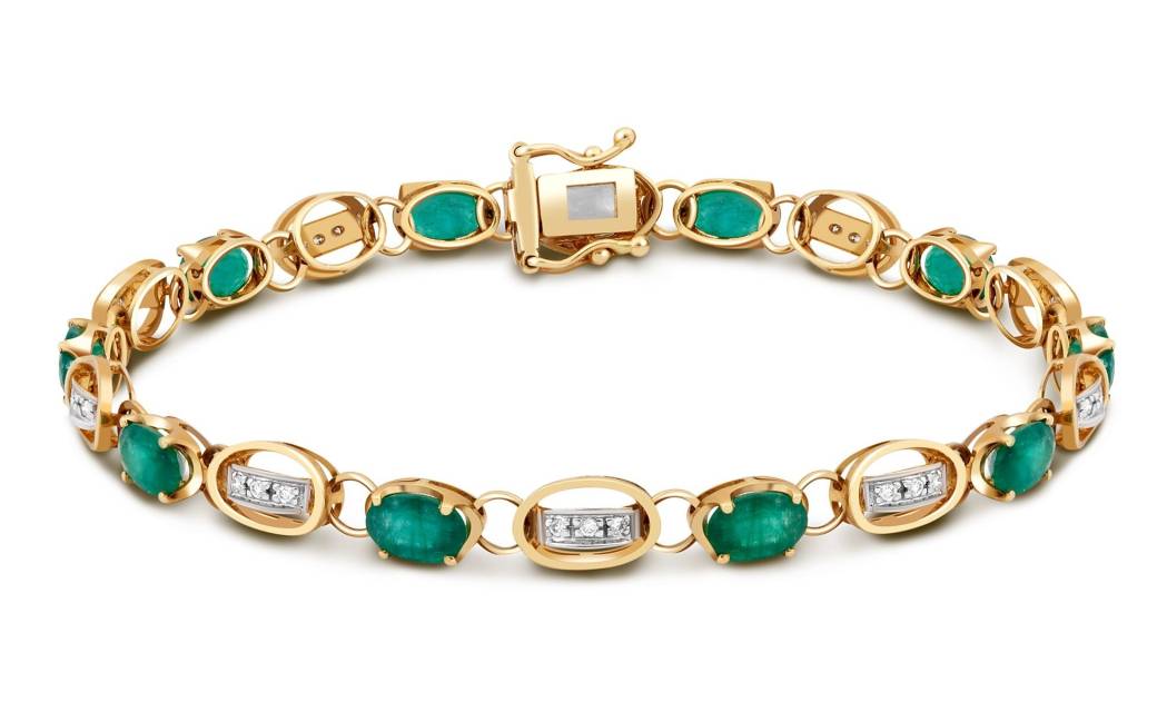 Браслет из комбинированного золота с бриллиантами и изумрудами (017505)
