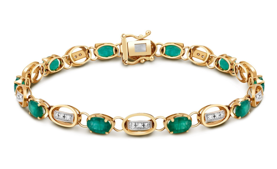 Браслет из комбинированного золота с бриллиантами и изумрудами (017505)