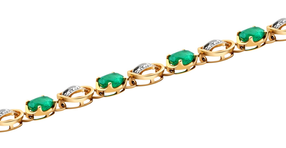 Браслет из комбинированного золота с бриллиантами и изумрудами (017505)