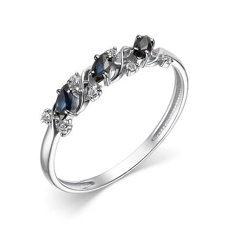 Кольцо из белого золота с бриллиантами и сапфирами (053690)