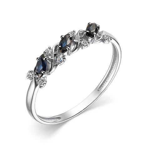 Кольцо из белого золота с бриллиантами и сапфирами (053690)