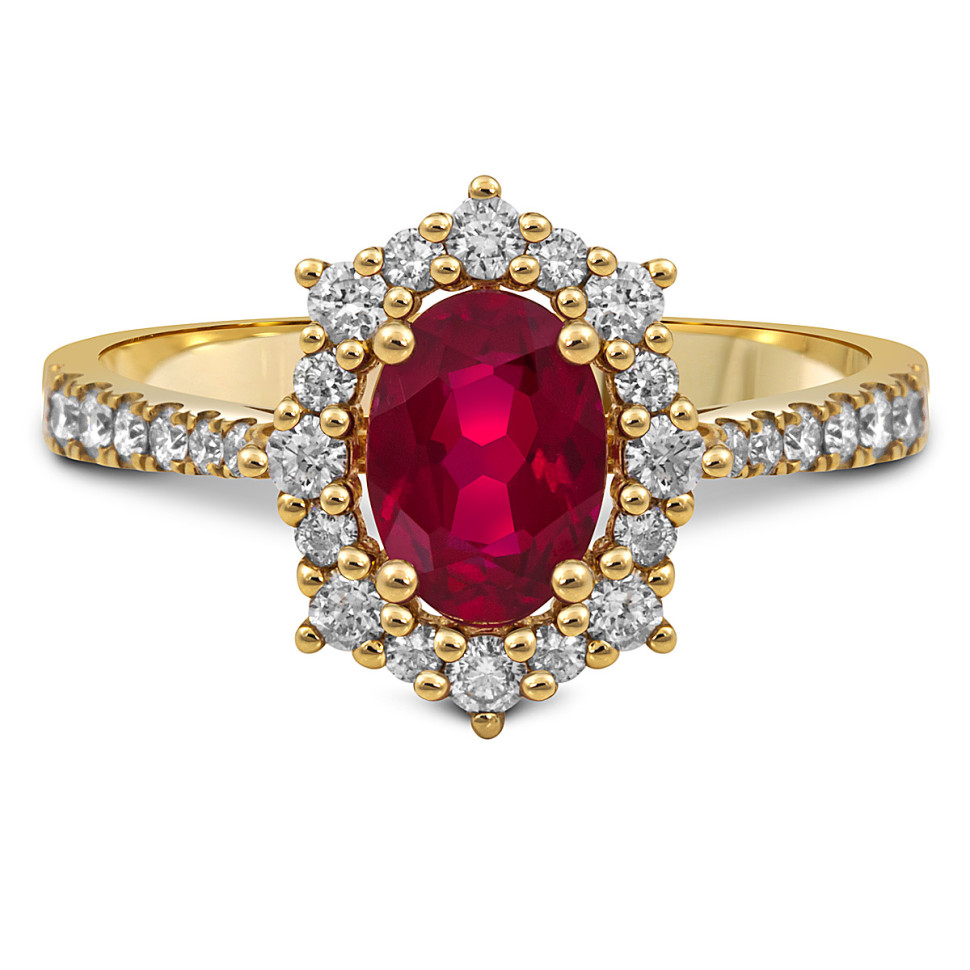 Кольцо из жёлтого золота с бриллиантами и рубином (054181)