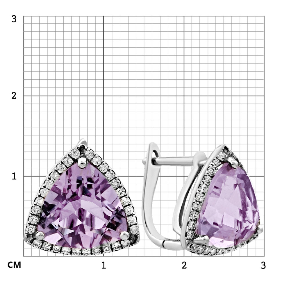 Серьги из белого золота с бриллиантами  и аметистом (021966)
