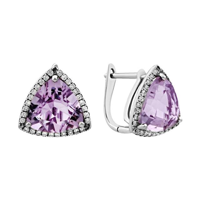 Серьги из белого золота с бриллиантами  и аметистом (021966)