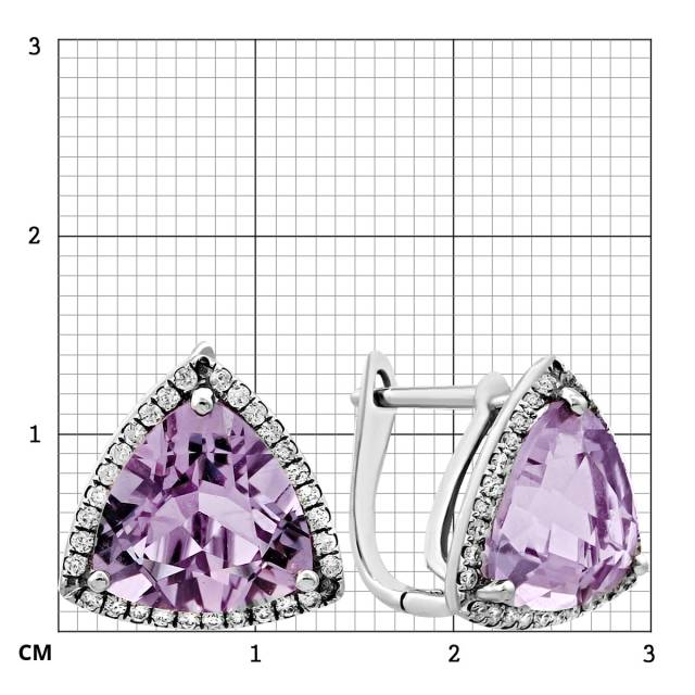 Серьги из белого золота с бриллиантами  и аметистом (021966)