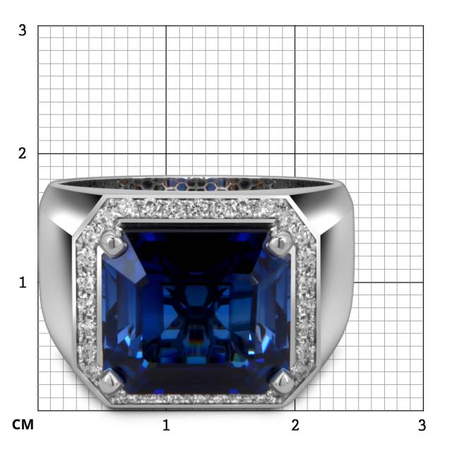 Мужское кольцо из белого золота с бриллиантами и сапфиром (055560)