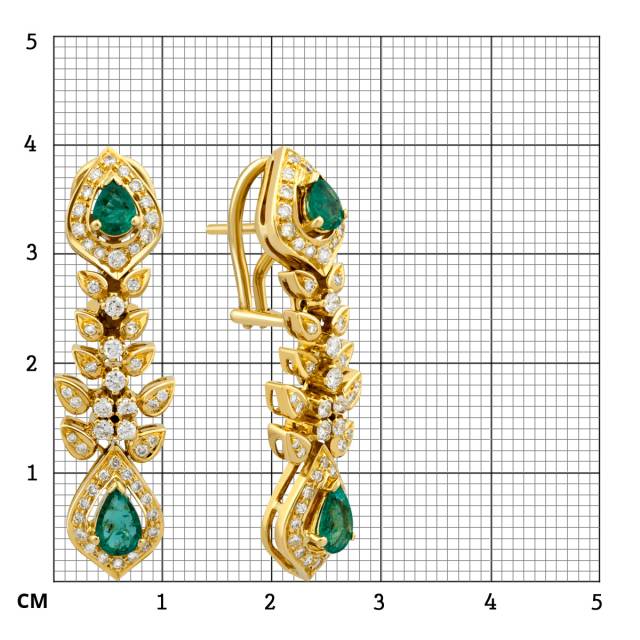 Серьги из жёлтого золота с бриллиантами и изумрудами (025838)