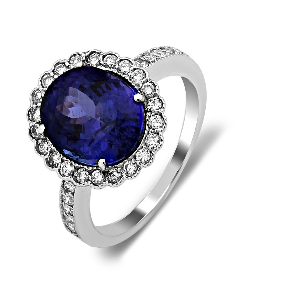 Кольцо из белого золота с бриллиантами и танзанитом (027510)