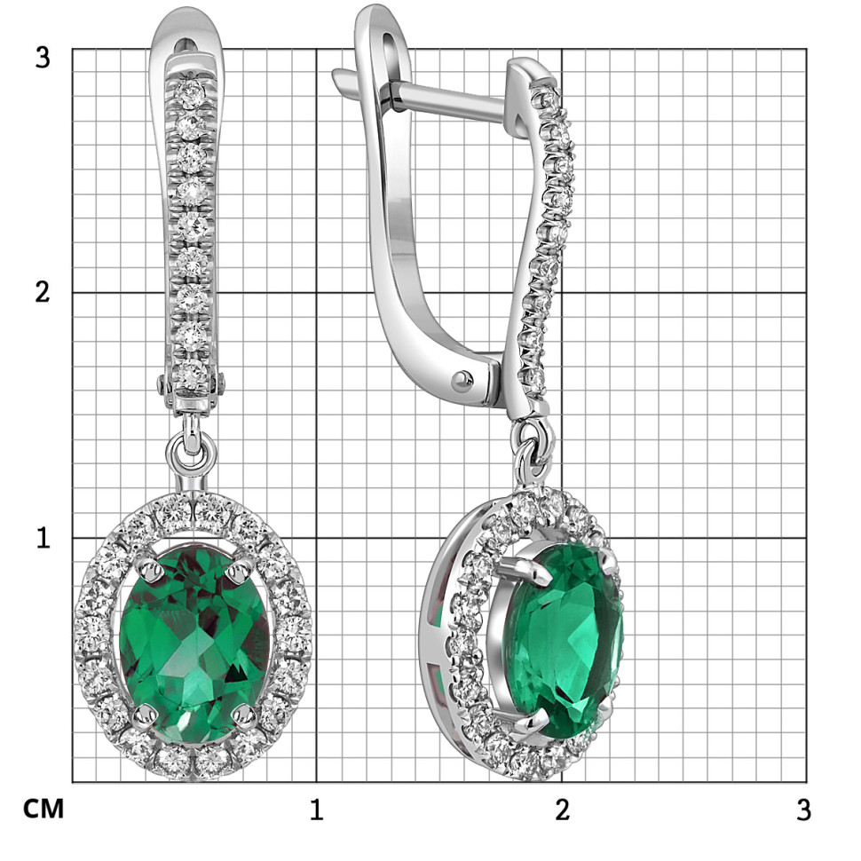 Серьги из белого золота с бриллиантами и изумрудами (060139)