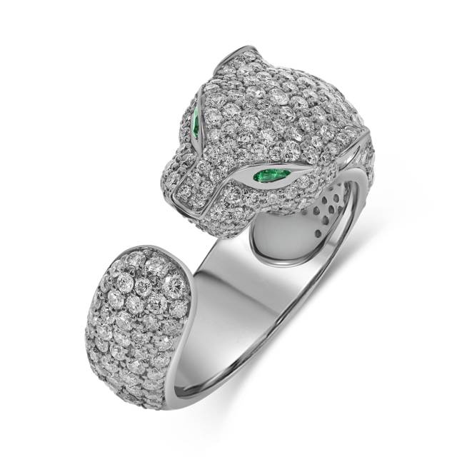 Кольцо из белого золота с бриллиантами и изумрудами (060526)