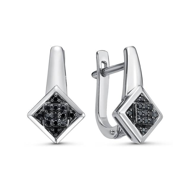 Серьги пусеты из белого золота с чёрными бриллиантами (060457)