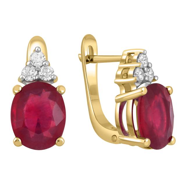Серьги из жёлтого золота с бриллиантами и рубинами (060319)