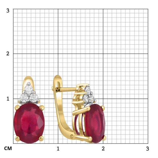 Серьги из жёлтого золота с бриллиантами и рубинами (060319)