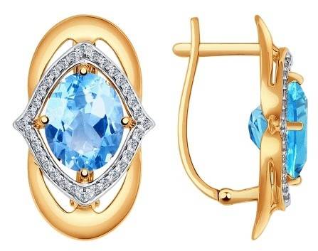Серьги из красного золота с топазами и фианитами
