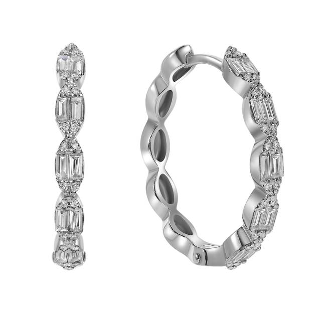 Серьги конго из белого золота с бриллиантами  (059948)