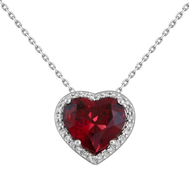 Колье из белого золота с бриллиантами и гранатом "Сердце" (063679)