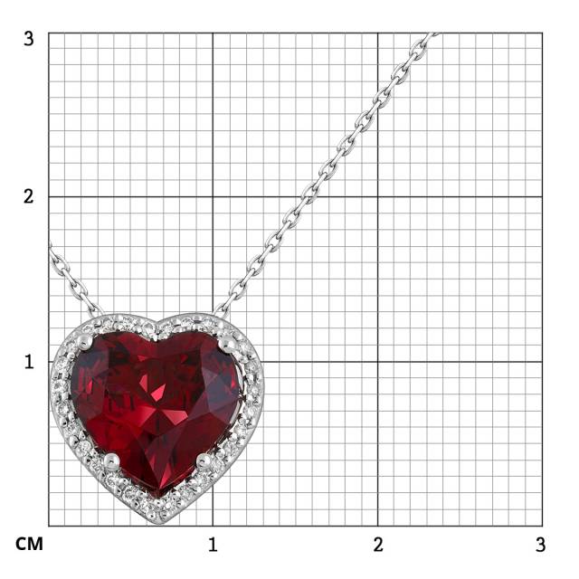 Колье из белого золота с бриллиантами и гранатом "Сердце" (063679)