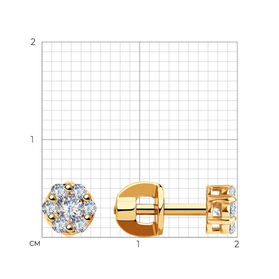 Серьги пусеты из красного золота с фианитами (048980)