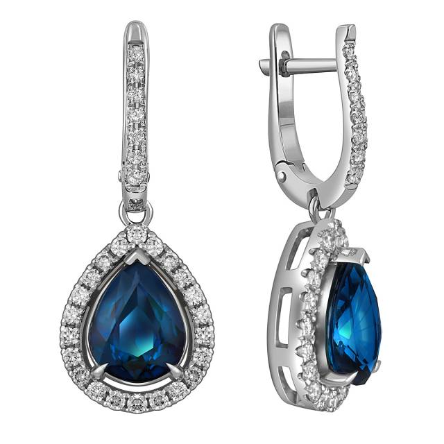 Серьги из белого золота с бриллиантами и сапфирами (053772)