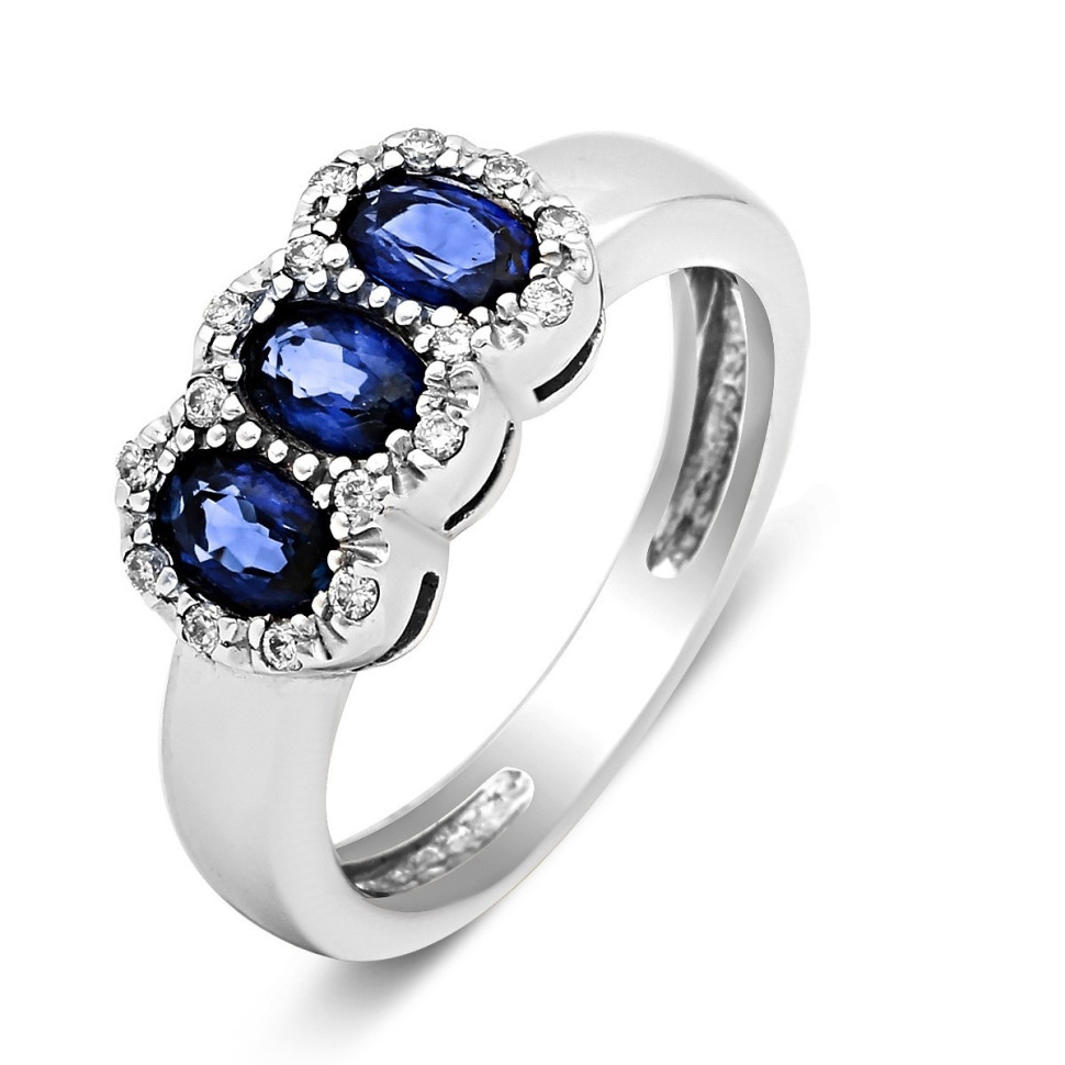 Кольцо из белого золота с бриллиантами и сапфирами (015471)