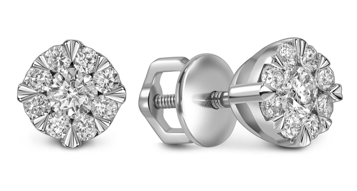 Серьги пусеты из белого золота с бриллиантами (059603)