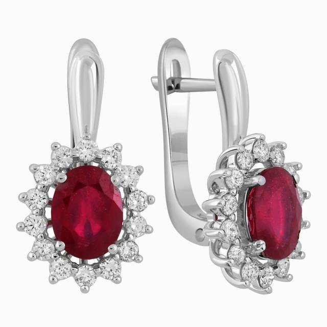 Серьги из белого золота с бриллиантами и рубинами (060143)