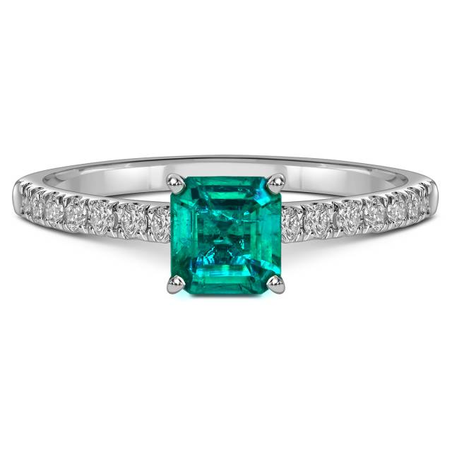 Кольцо из белого золота с бриллиантами и изумрудом (058473)