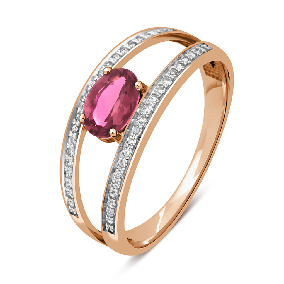 Кольцо из красного золота с бриллиантами и родолитом (045513)
