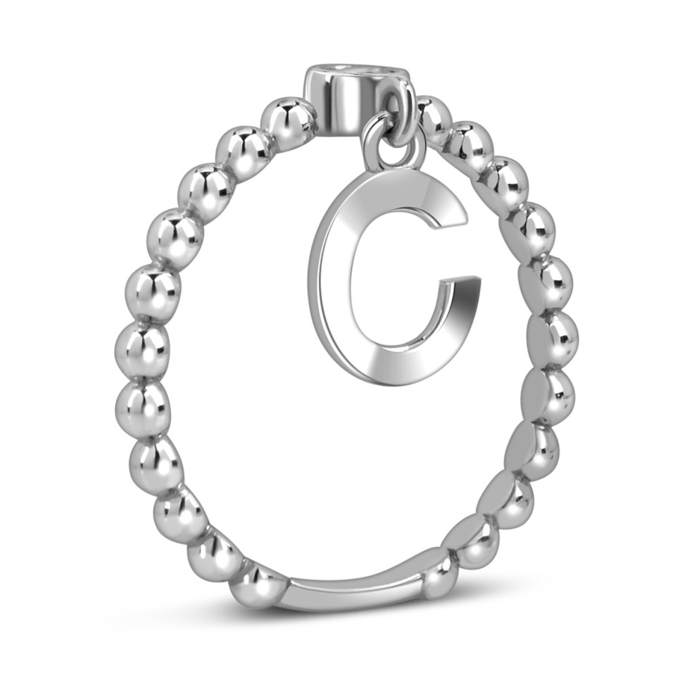 Кольцо из белого золота с фианитом, буква 