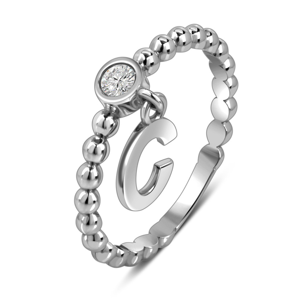 Кольцо из белого золота с фианитом, буква 