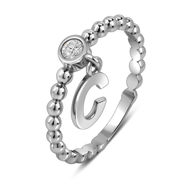 Кольцо из белого золота с фианитом, буква "С" (057869)