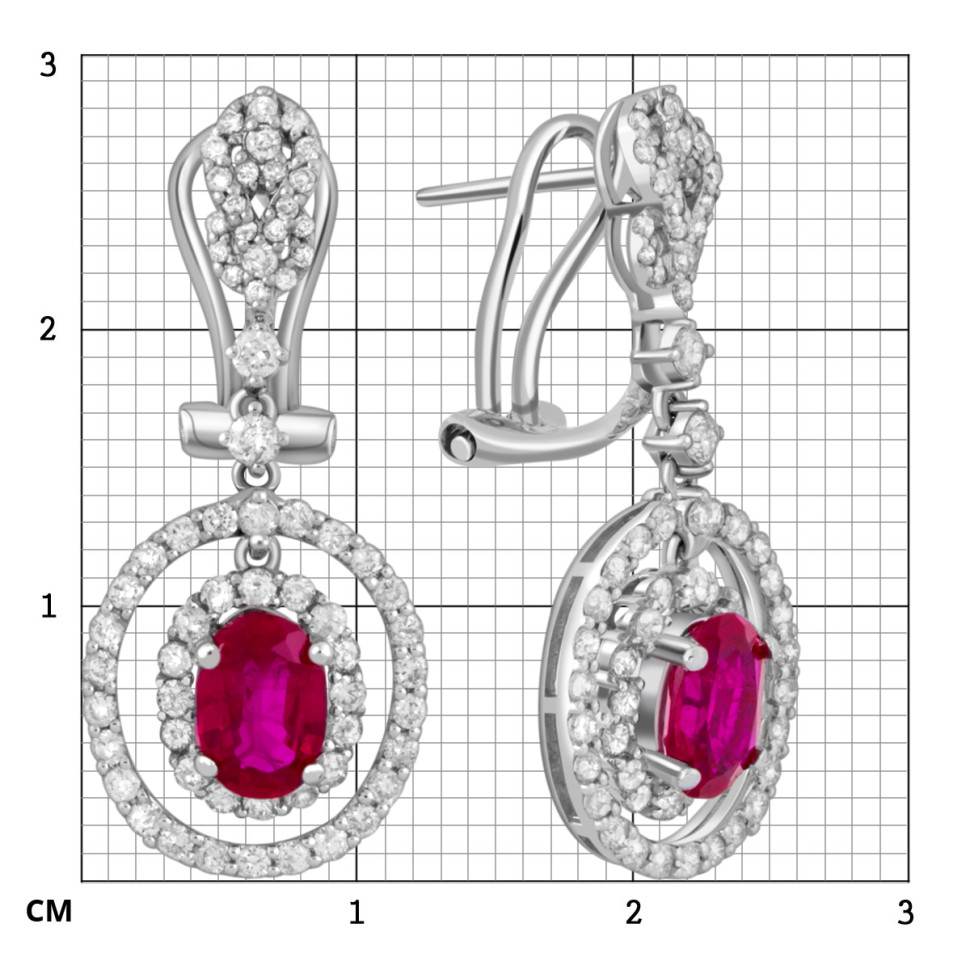 Серьги из белого золота с бриллиантами и рубинами (047603)