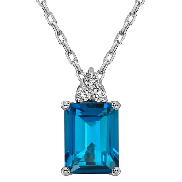 Колье из белого золота с бриллиантами и лондон топазом (057508)