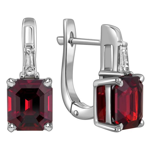 Серьги из белого золота с бриллиантами и шпинелью (063910)