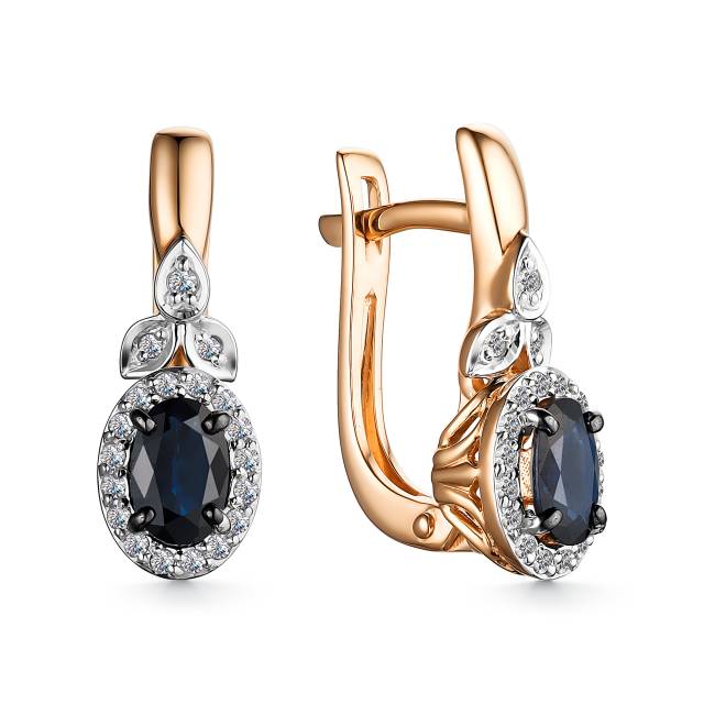 Серьги из красного золота с бриллиантами и сапфирами (048335)