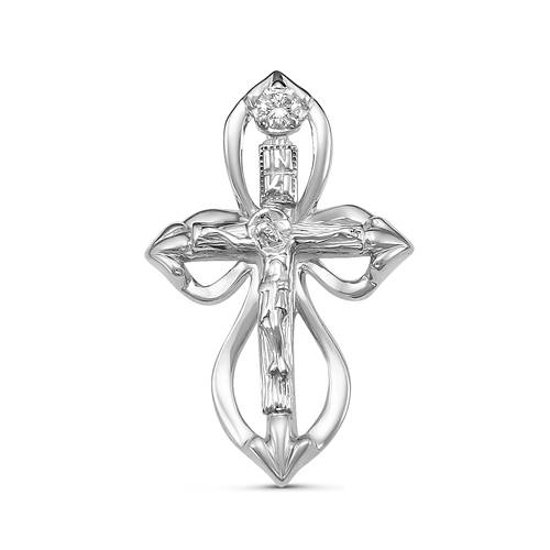 Кулон крест из белого золота с бриллиантом (051100)