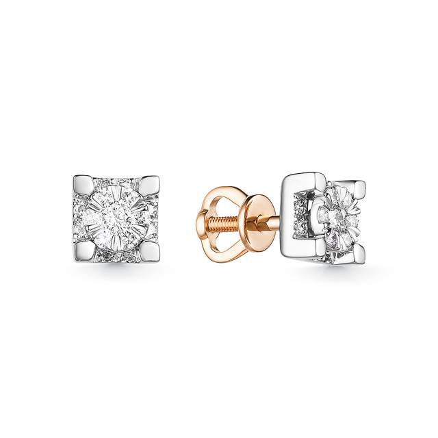 Серьги пусеты из комбинированного золота с бриллиантами (059070)