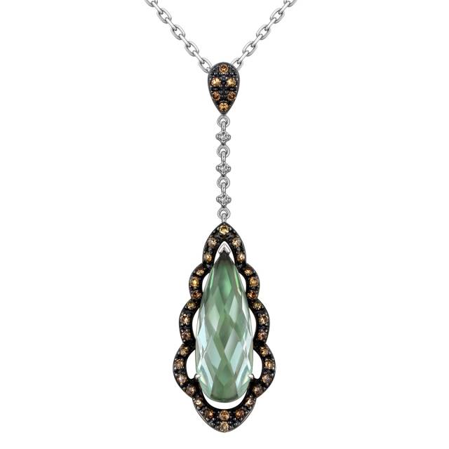 Колье из белого золота с зеленым аметистом и бриллиантами (058027)