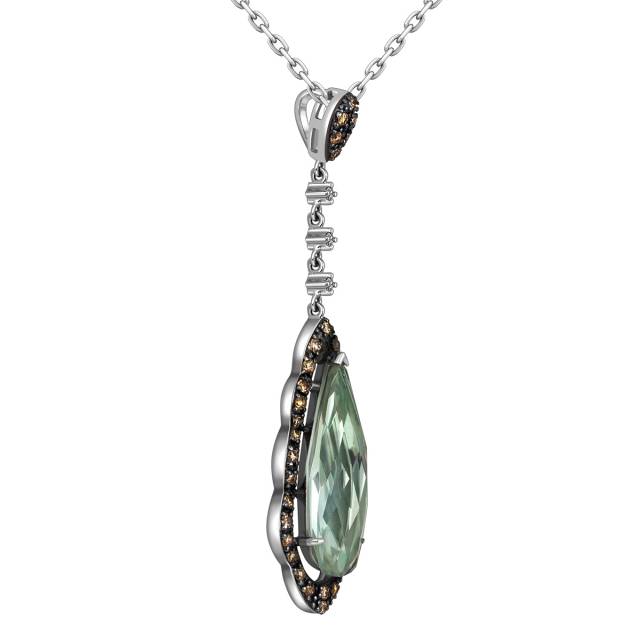 Колье из белого золота с зеленым аметистом и бриллиантами (058027)