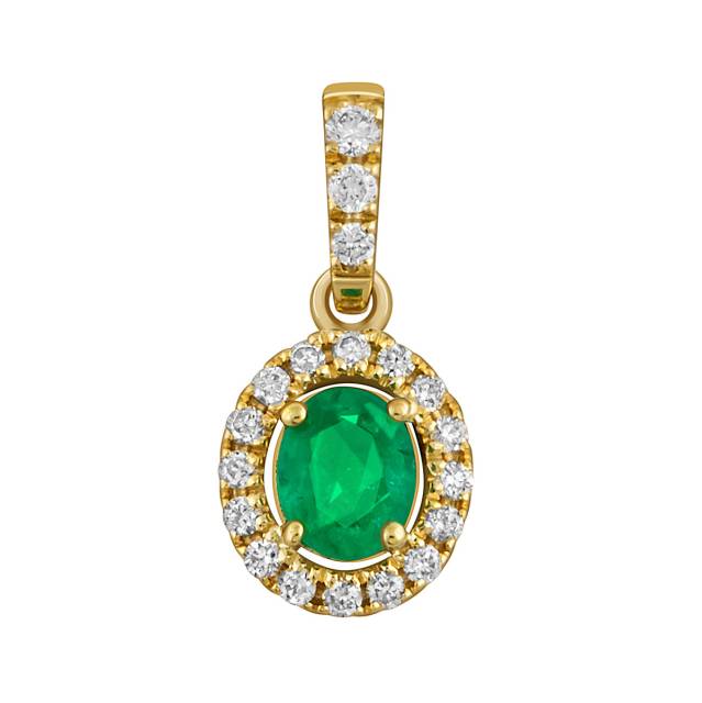 Кулон из жёлтого золота с бриллиантами и изумрудом (049878)