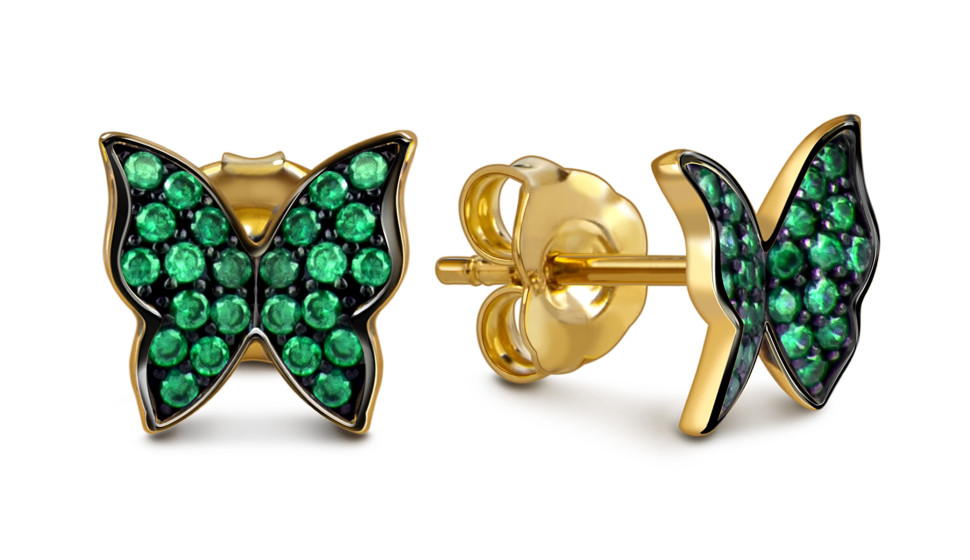 Серьги пусеты из жёлтого золота с фианитами 