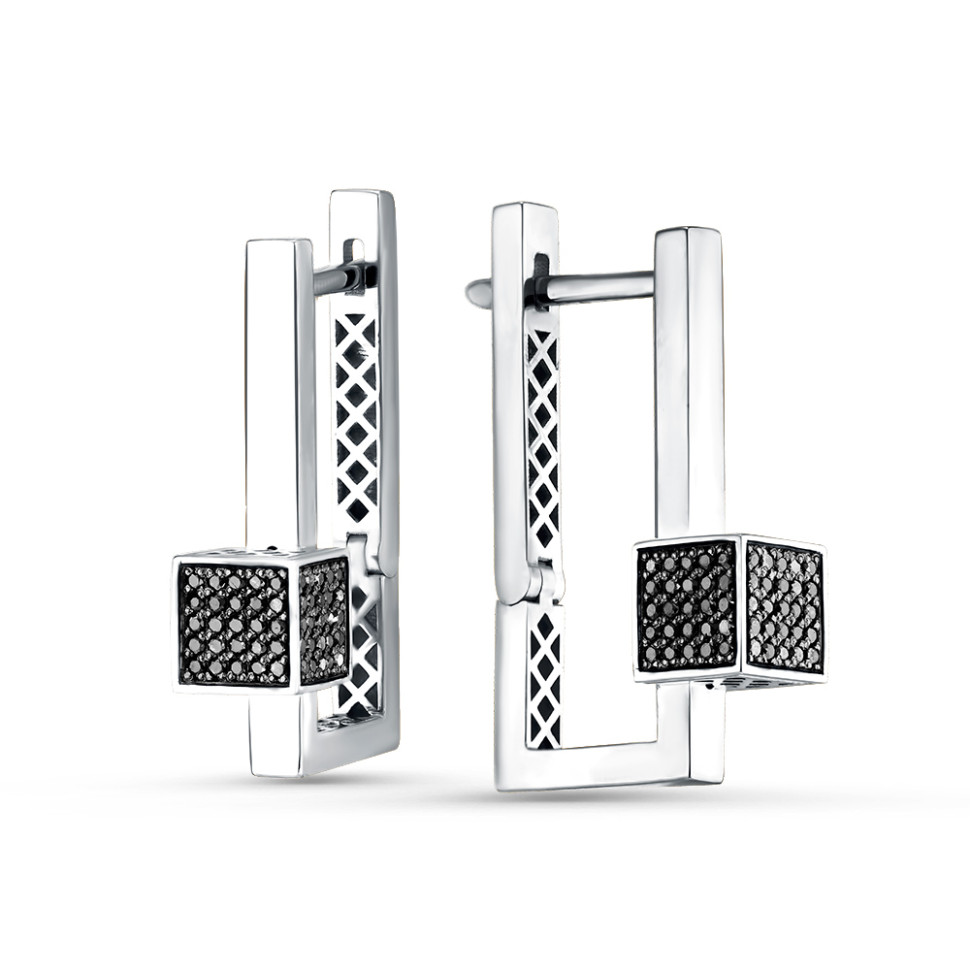 Серьги из белого золота с чёрными бриллиантами (060107)