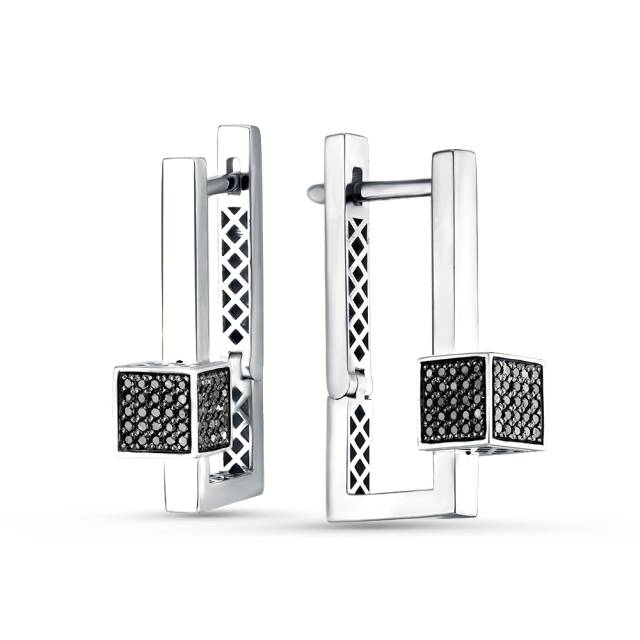 Серьги из белого золота с чёрными бриллиантами (060107)