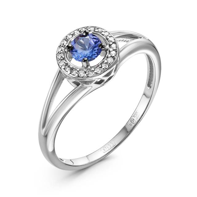 Кольцо из белого золота с бриллиантами и танзанитами  (060468)