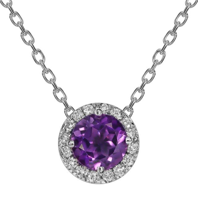 Колье из белого золота с бриллиантами и аметистом (054122)