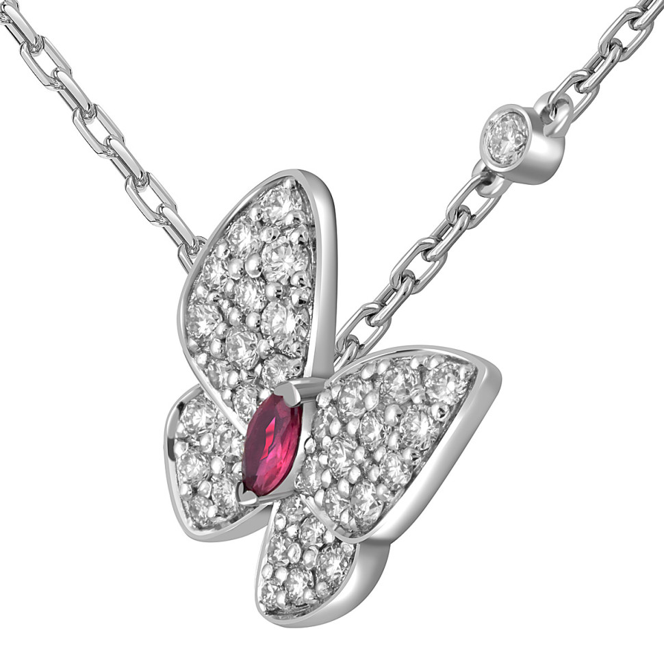 Колье из белого золота с бриллиантами и розовым сапфиром 